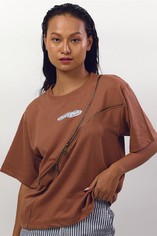 Brown zipper T-shirt