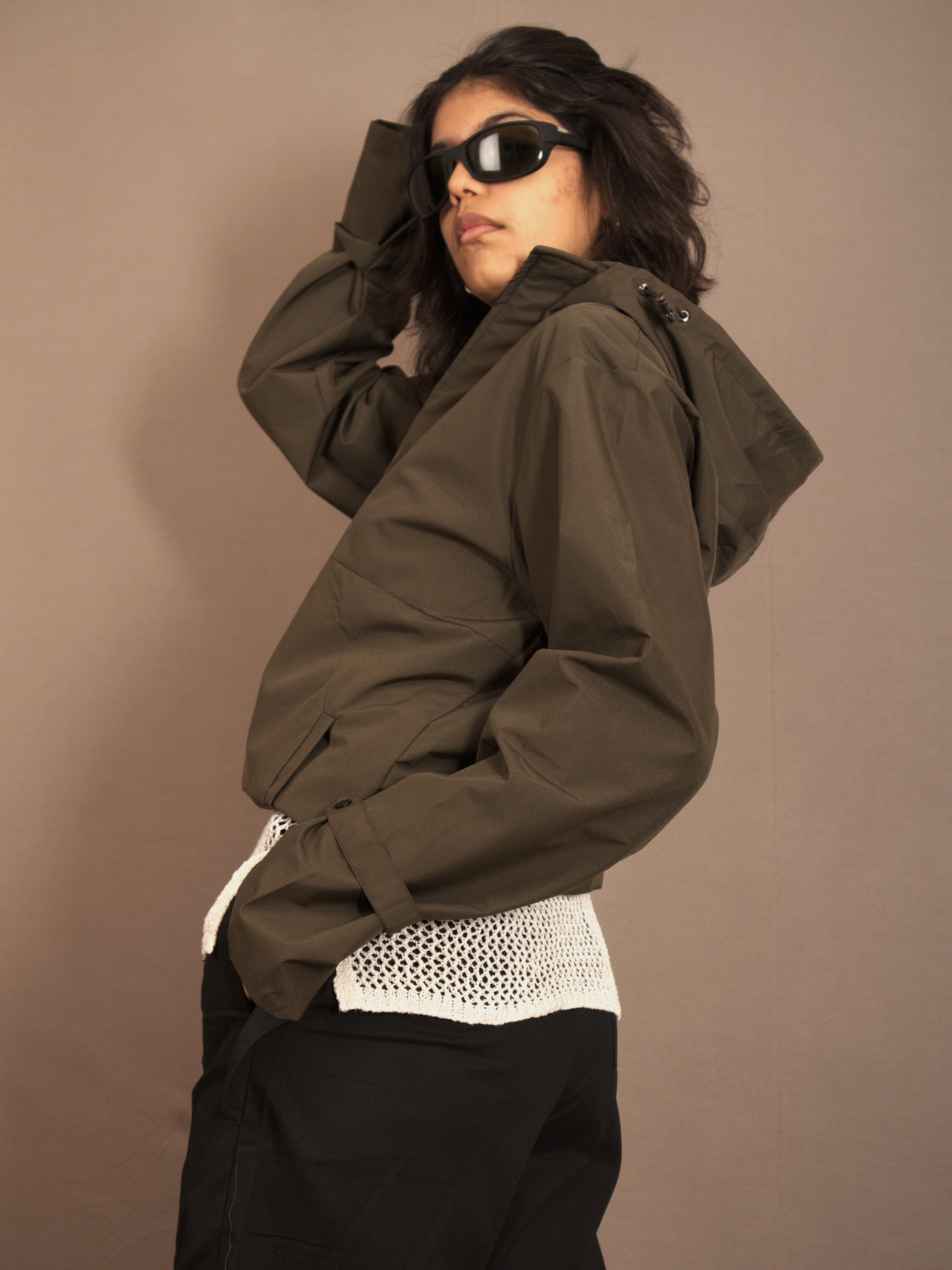 Hooded Olive Windbreaker