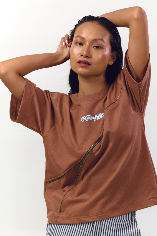 Brown zipper T-shirt