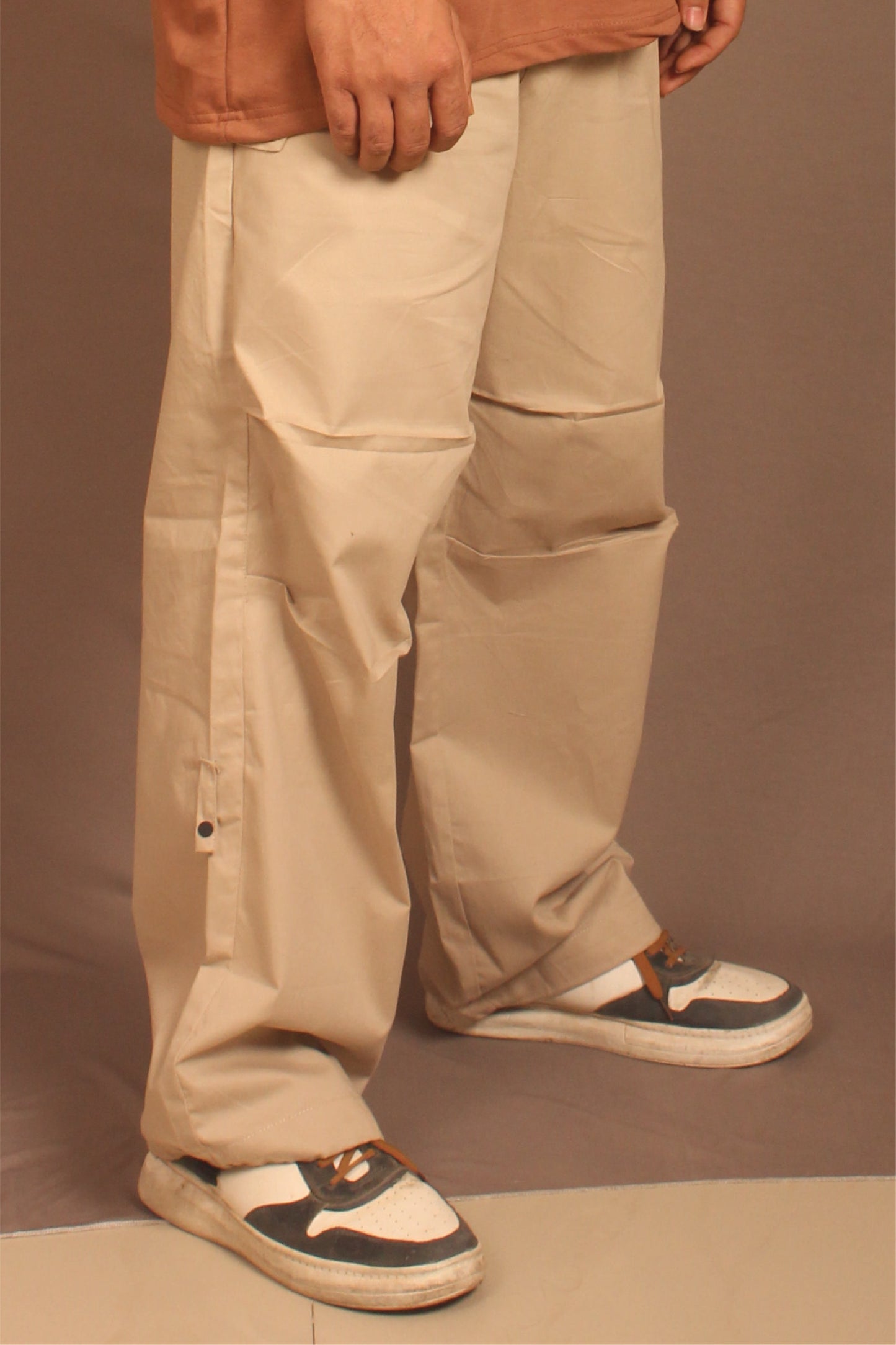 Oversized parachute cargo pants in beige